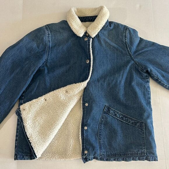 J.Crew, Shearling Lined, Collared, Wide Denim Jacket, sz S/M, Heritage, Rustic - Picture 1 of 6